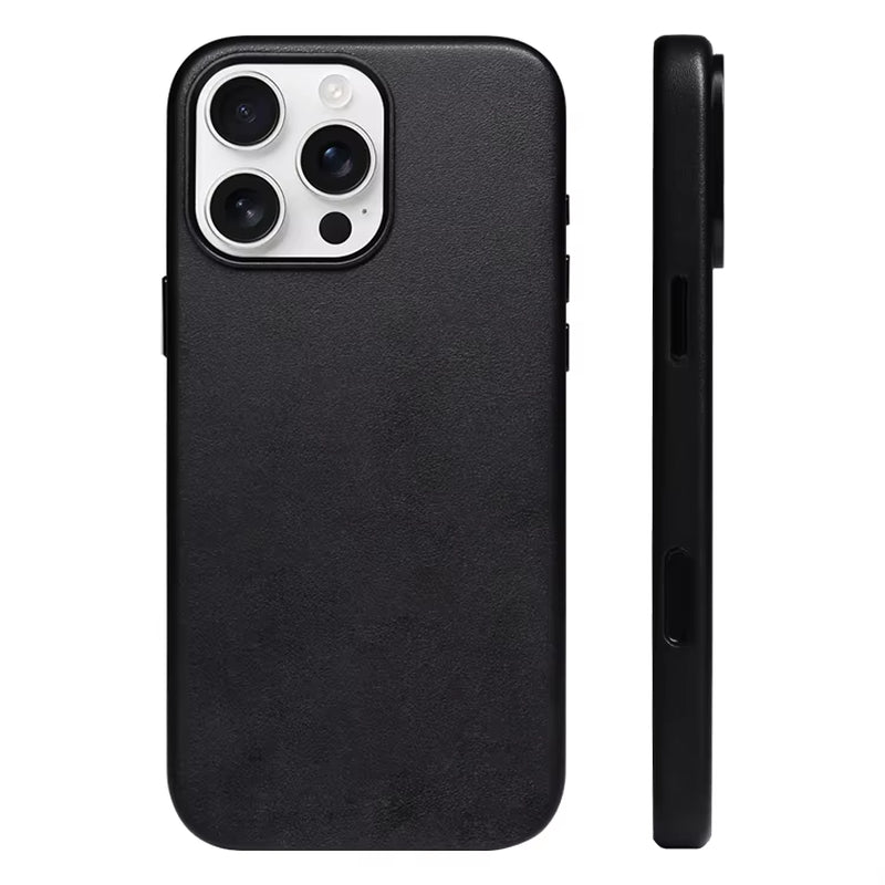 New Arrival PU Leather Case Full Cover Wrapped Vegan Leather Case with Metal Camera Frame for Iphone 16 Pro PU Magnetic Case