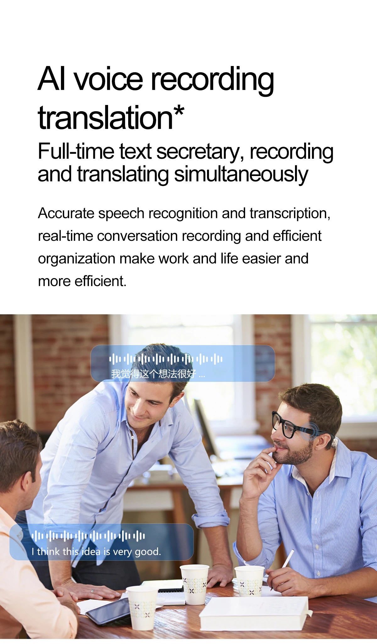 S3336 Smart Glasses with AI Translation, Video Recording, 200W Camera, and Bluetooth Calling for Men and Women