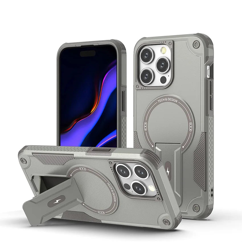 Luxury Magnetic Shockproof TPU PC Phone Case for Iphone 15 Pro Max plus Model Cover with Phone Stand Bracket and Table Sockets