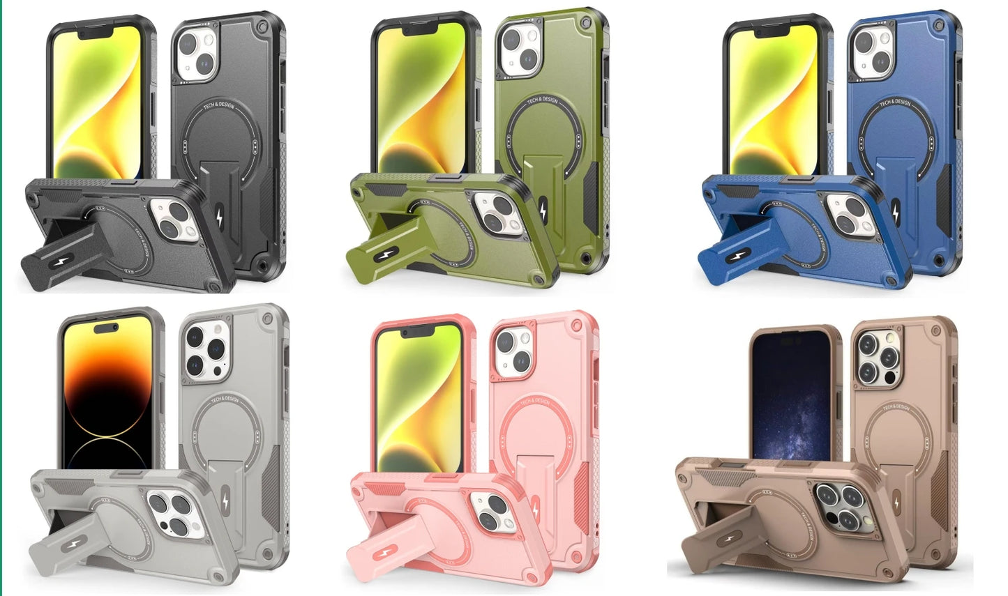 Luxury Magnetic Shockproof TPU PC Phone Case for Iphone 15 Pro Max plus Model Cover with Phone Stand Bracket and Table Sockets