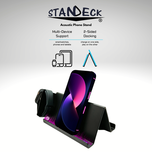 STANDECK 2-Pack Acoustic Phone Stand with 10dB Sound Boost. Get 2 Stands for extra versatility.