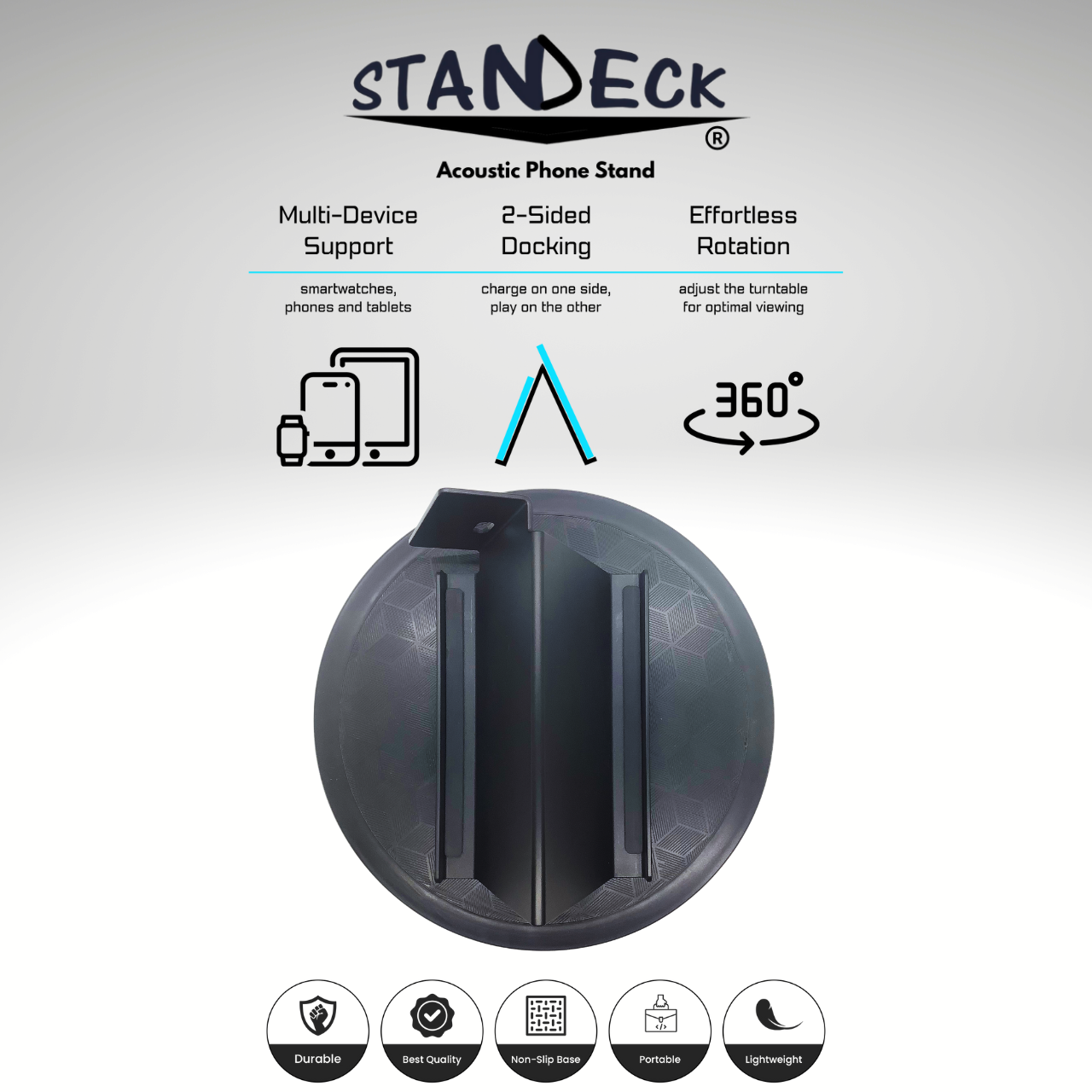 STANDECK Complete Mobile Setup - 2-Pack Acoustic Phone Stand + 360° Turntable + CoolBox 10000mAh Power Bank