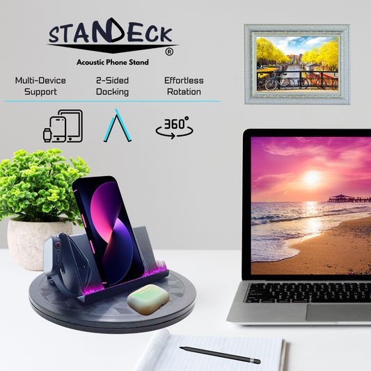 STANDECK Complete Mobile Setup - 2-Pack Acoustic Phone Stand + 360° Turntable + CoolBox 10000mAh Power Bank