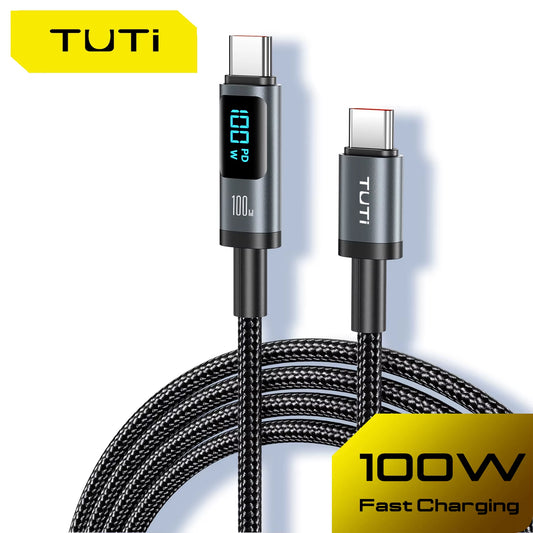 TUTI Wholesale Display Nylon Braided Fast Charger Cable Type C to C USB C Data Cable for Phone,Laptop