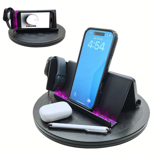 STANDECK 2 Pack Acoustic Cell Phone Stand and Tablet Holder Plus One 360° Turntable for Optimal Viewing. for iPhone, IPad, Samsung Galaxy -Ultra-Stable Design - Wont TIP Over -