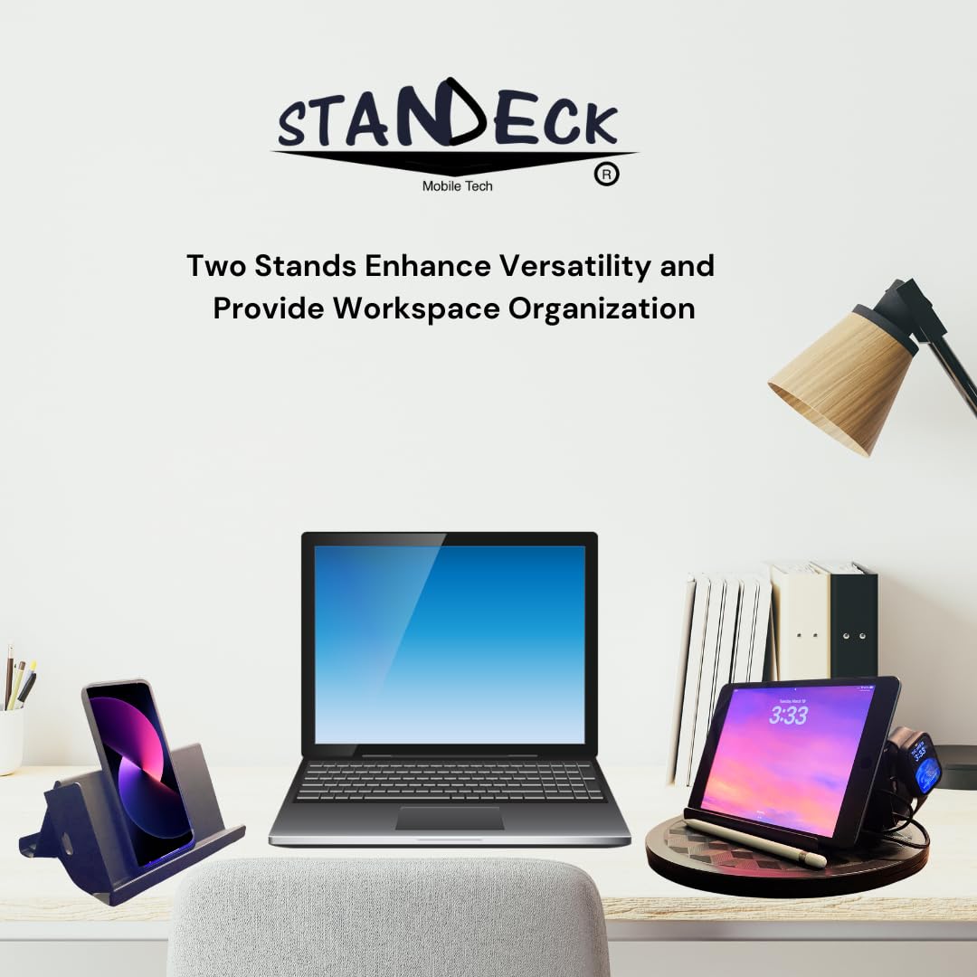 STANDECK 2-Pack Cell Phone Stand and Tablet Holder with Sound Bouncer Wing + Watch Mo. Turntable sold separately.