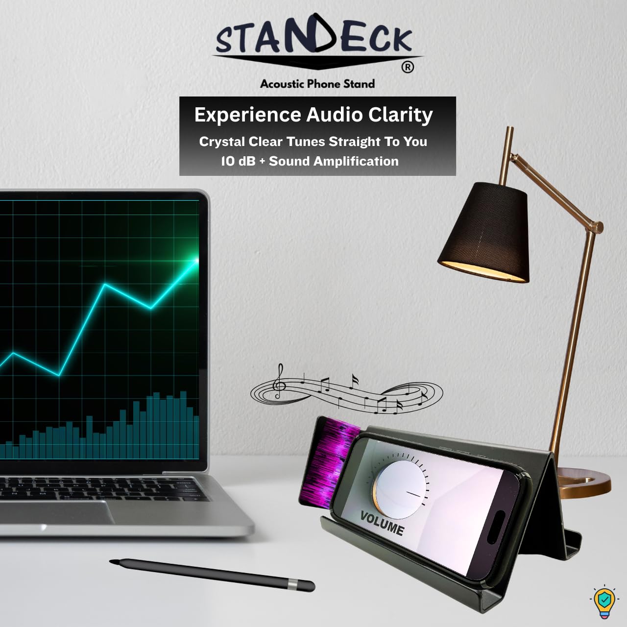 STANDECK 2 Pack Acoustic Cell Phone Stand and Tablet Holder Plus One 360° Turntable for Optimal Viewing. for iPhone, IPad, Samsung Galaxy -Ultra-Stable Design - Wont TIP Over -