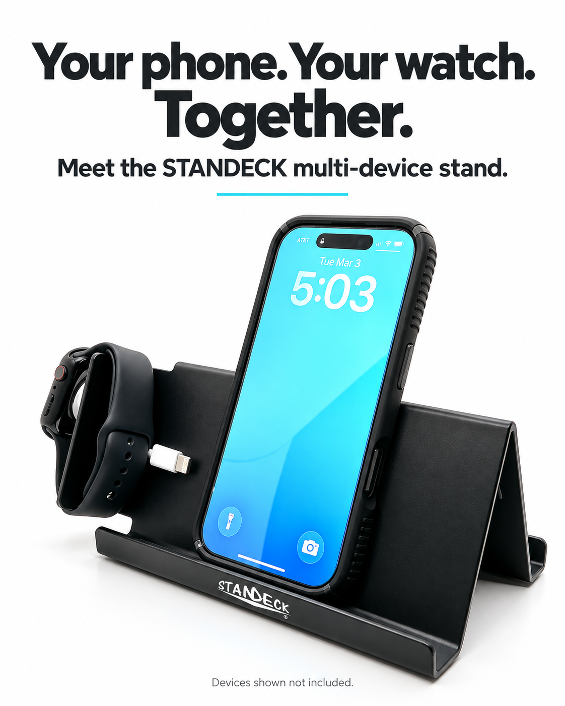 STANDECK 2-Pack Phone Stand for Desk + 10-Inch Rotating Turntable | Stable Multi-Device Stands, Black