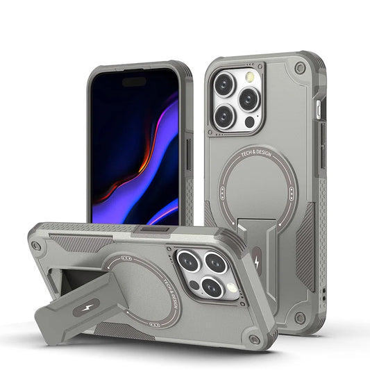Luxury Magnetic Shockproof TPU PC Phone Case for Iphone 15 Pro Max plus Model Cover with Phone Stand Bracket and Table Sockets