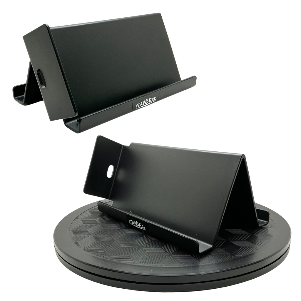 STANDECK 2-Pack Phone Stand for Desk + 10-Inch Rotating Turntable | Stable Multi-Device Stands, Black