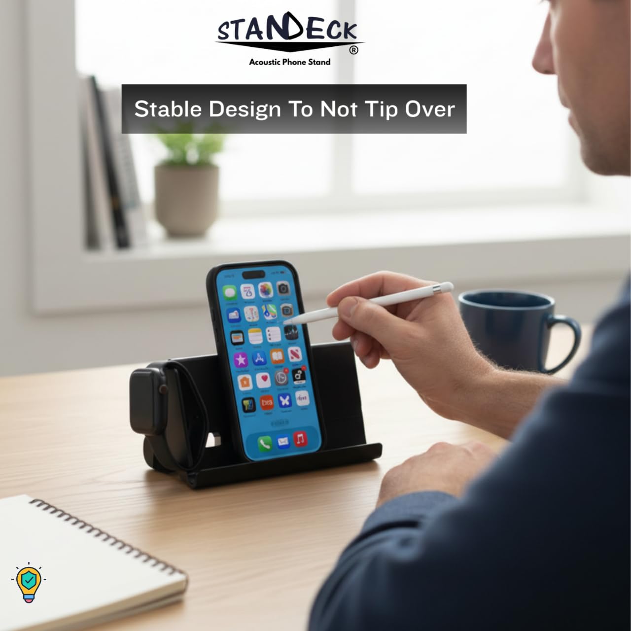 STANDECK 2-Pack Phone Stand with Sound Amplifier & Smartwatch Mount - 6.5" Wide Stable Base - Multi-Device Support - Soccer & 250 America Anniversary