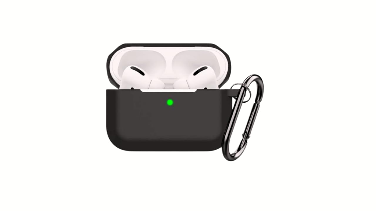 Silicone Protective Case Cover for AirPods 3, Black, with Carabiner Clip, LED Visible Design