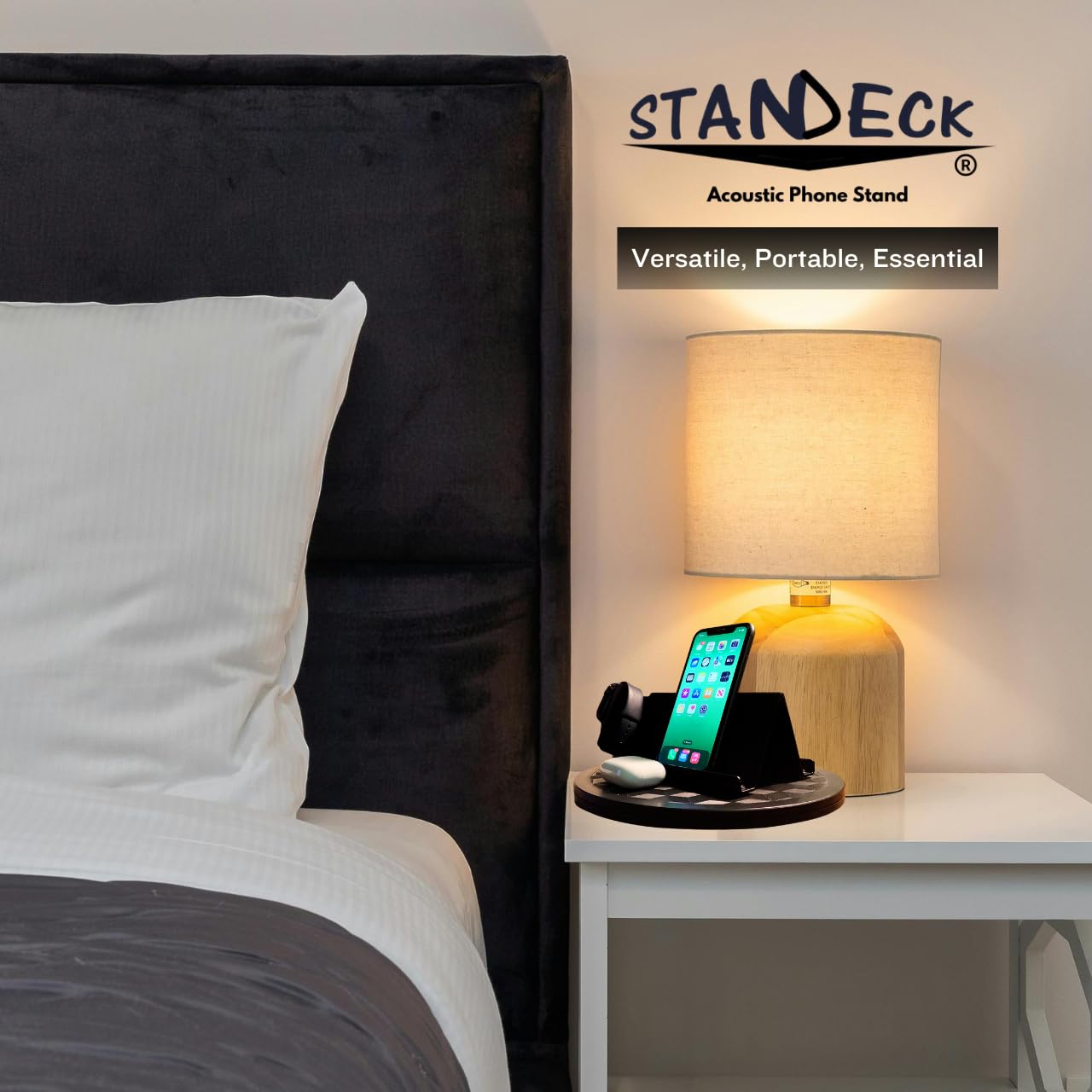 STANDECK 2 Pack Acoustic Cell Phone Stand and Tablet Holder Plus One 360° Turntable for Optimal Viewing. for iPhone, IPad, Samsung Galaxy -Ultra-Stable Design - Wont TIP Over -