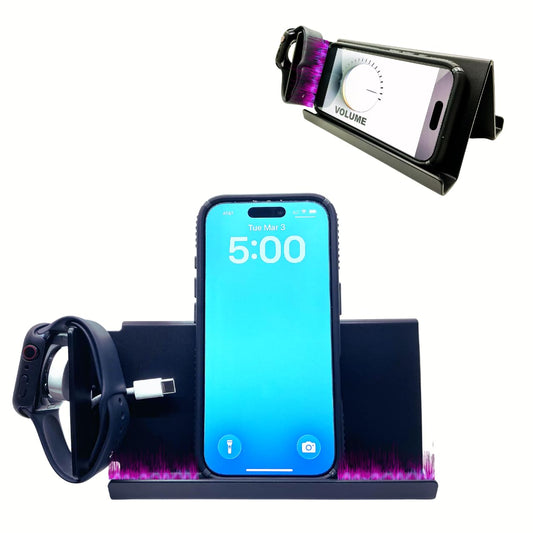 STANDECK 2-Pack Cell Phone Stand and Tablet Holder with Sound Bouncer Wing + Watch Mount, Dual Docking, and Non-Slip Base Pads